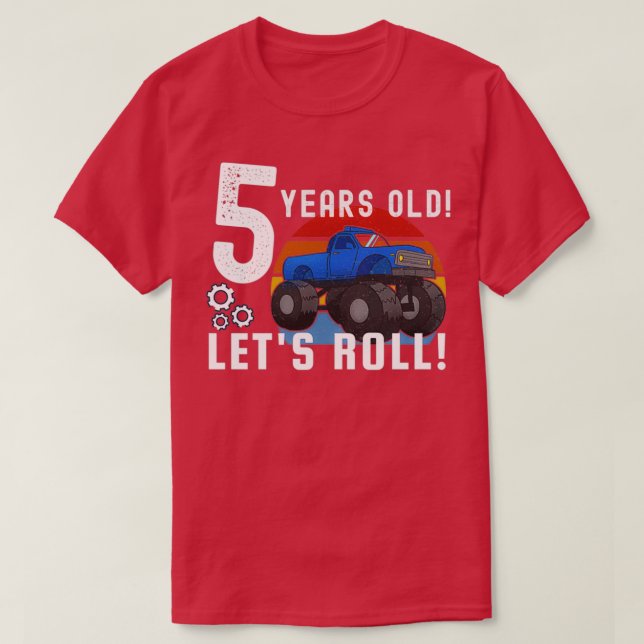 5 år gammal lets Roll Blue Monster Lastbil T Shirt (Design framsida)