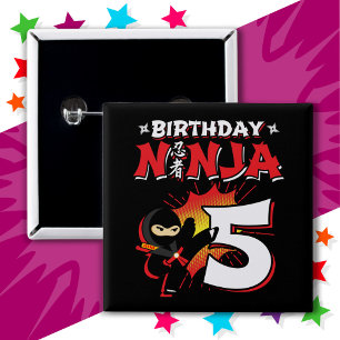 5 år gammal Tecknad Bok Stil Ninja 5:e födelsedage Knapp