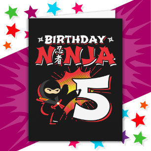 5 år gammal Tecknad Bok Stil Ninja 5:e födelsedage Kort