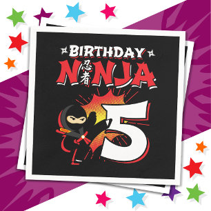 5 år gammal Tecknad Bok Stil Ninja 5:e födelsedage Pappersservett