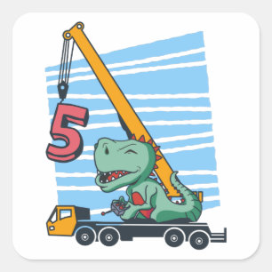 5 år Mobil Crane Dinosaur Fyrkantigt Klistermärke
