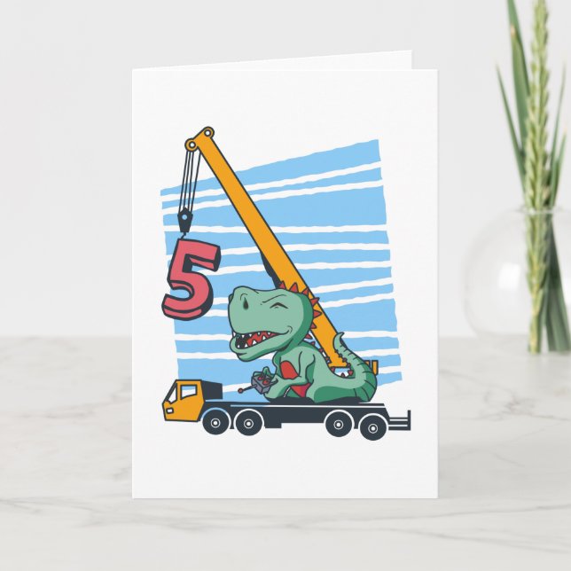 5 år Mobil Crane Dinosaur Kort (Framsida)