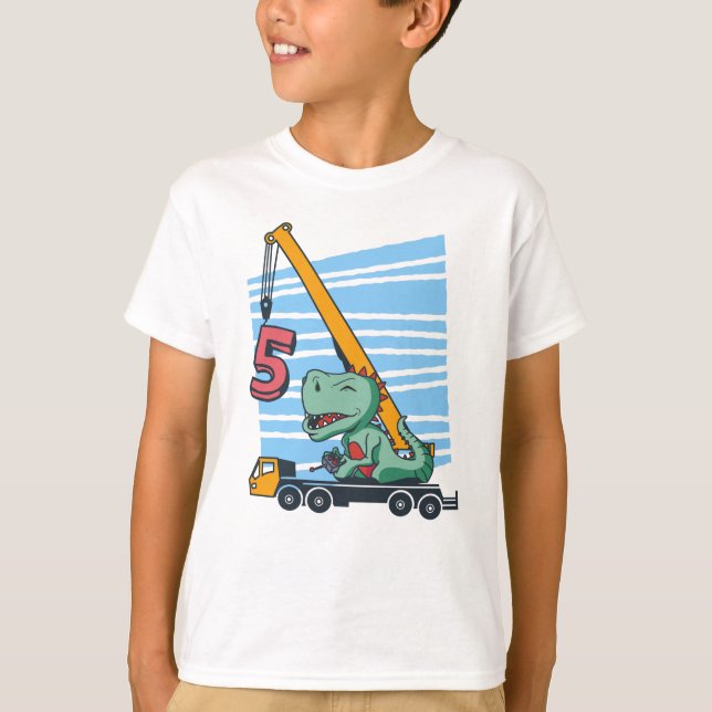 5 år Mobil Crane Dinosaur T Shirt (Framsida)
