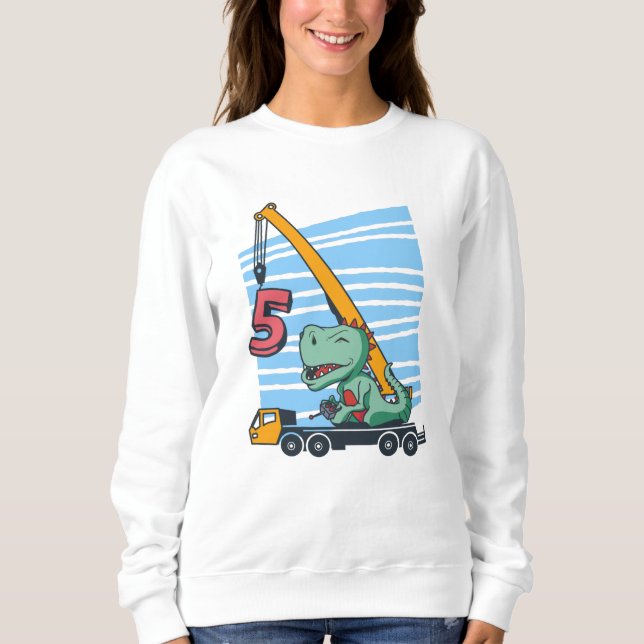 5 år Mobil Crane Dinosaur T Shirt (Framsida)