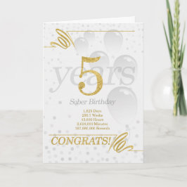 5 år Sober Birthday Faux Guld Glitter Kort