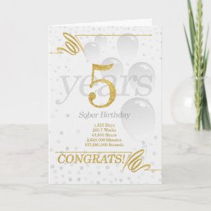 5 år Sober Birthday Faux Guld Glitter Kort