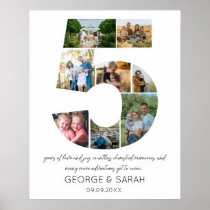 5 år tillsammans med Photo Collage Bröllop-årsdage Poster