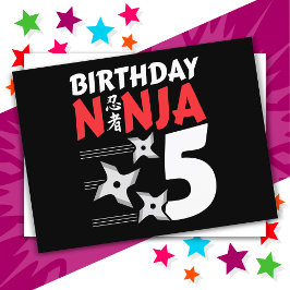 5-årig Ninja-feststjärnor Kids 5-årsdag Vykort