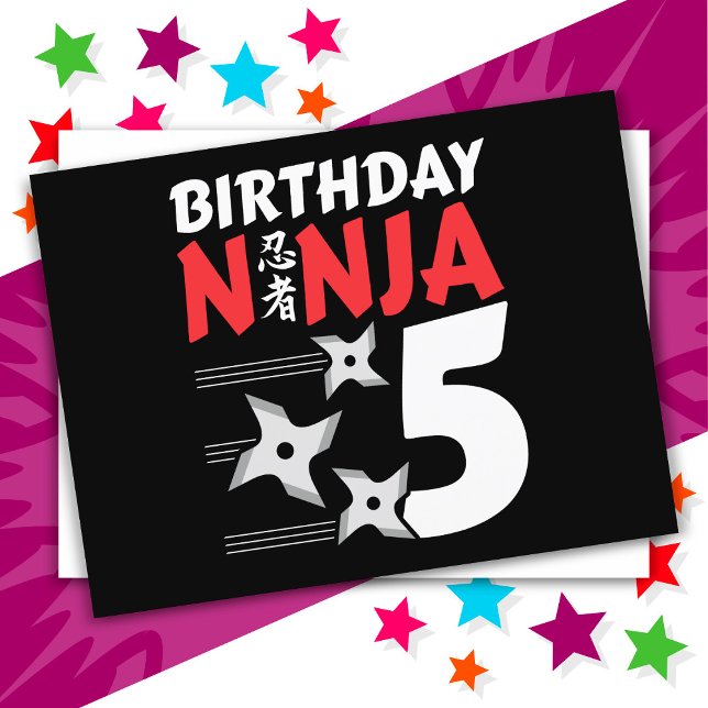 5-årig Ninja-feststjärnor Kids 5-årsdag Vykort (Skapare uppladdad)