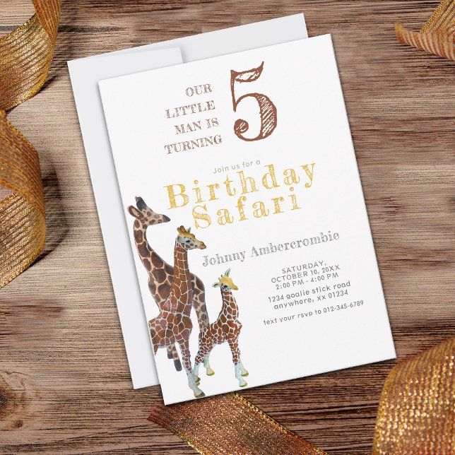 5-årig pojke Giraffe Birthday Safari Inbjudningar (Giraffe Child Birthday Invitation)