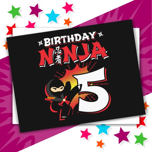5 Årig Serietidningsstil Ninja 5-årsdag Vykort (Skapare uppladdad)