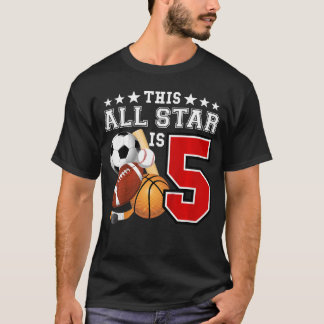 5 Årig Sportstjärna Födelsedagsfest Alla Sporter 5 T Shirt