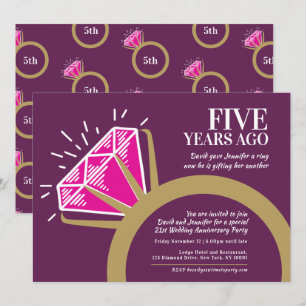 5-års bröllopsdag fest rosa tourmalin ring inbjudningar