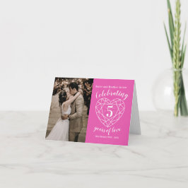5-års bröllopsdag rosa personlig foto kort