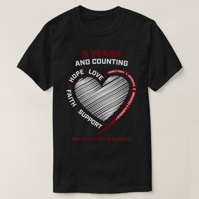 5 års cancerfria överlevnadsgåvor Många Myeloma T Shirt (Design framsida)