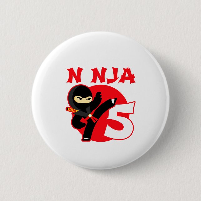 5-års födelsedag 5 år gammal barnfest lilla ninja  knapp (Framsida)
