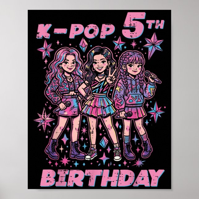 5-års födelsedag barn flickor pojkar 5 år - Haj Poster (Framsidan)