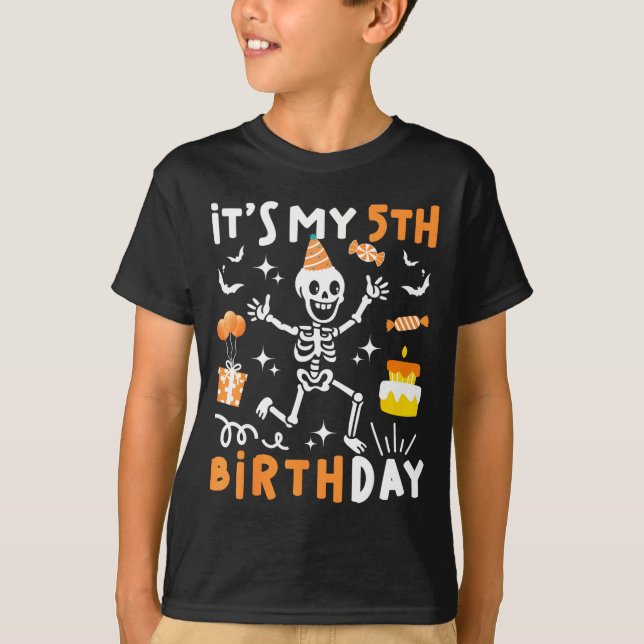 5-års födelsedag barn rolig skelett 5-års födelsed t shirt (Framsida)
