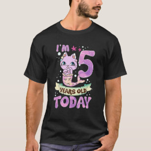 5-års födelsedag katt sjöjungfru Mercat Kitty pres T Shirt