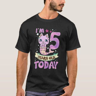 5-års födelsedag katt sjöjungfru Mercat Kitty pres T Shirt