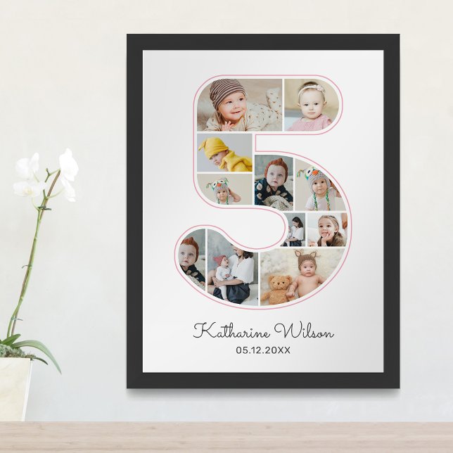 5-års födelsedag Nummer 5 fotokollage Barnkammare Poster (Skapare uppladdad)