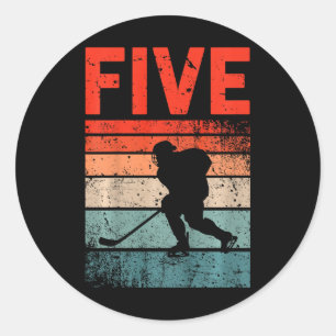 5-års födelsedag Retro ishockey 5 år gammal pojke Runt Klistermärke