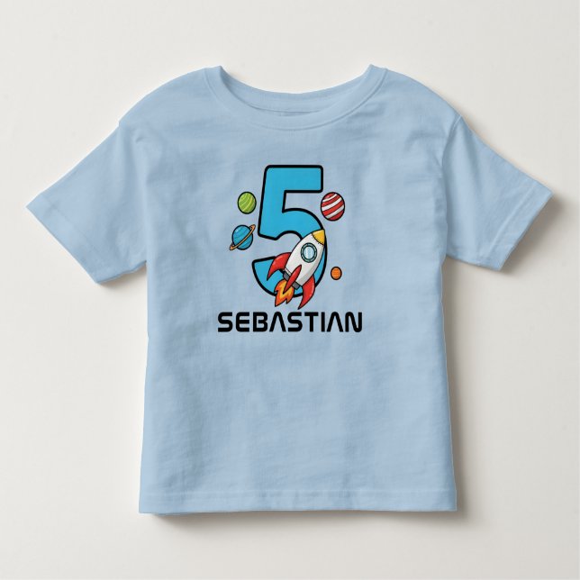 5-års födelsedag – Rymdplaneter  T Shirt (Framsida)