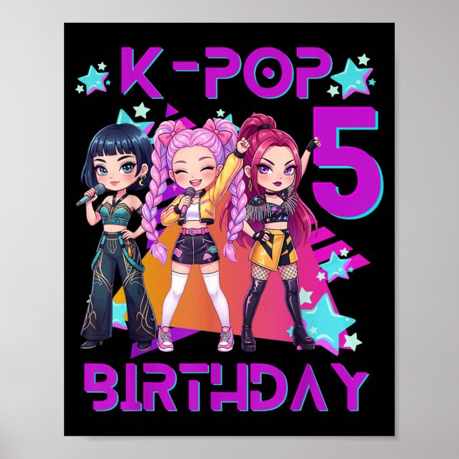 5-års födelsedag Söt Chibi Kpop Rolig 5-års födels Poster (Framsidan)