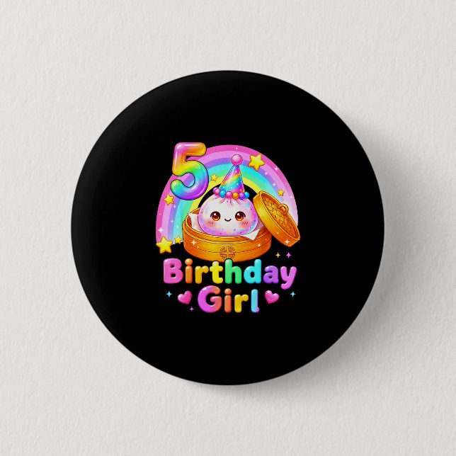 5-års födelsedags flicka dumpling kawaii pastell a knapp (Framsida)