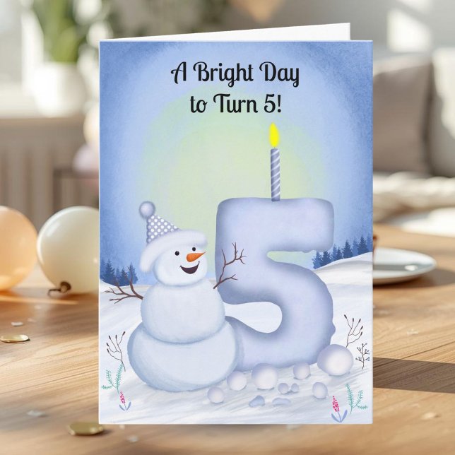 5-års födelsedags snöman Snöig Femma Kort (Skapare uppladdad)