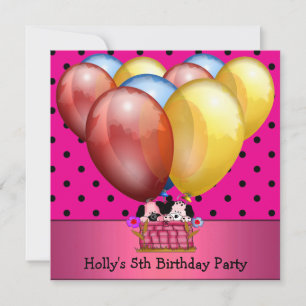 5-års födelsedagsfest Hundar Ballonger Blå Gul Ros Inbjudningar