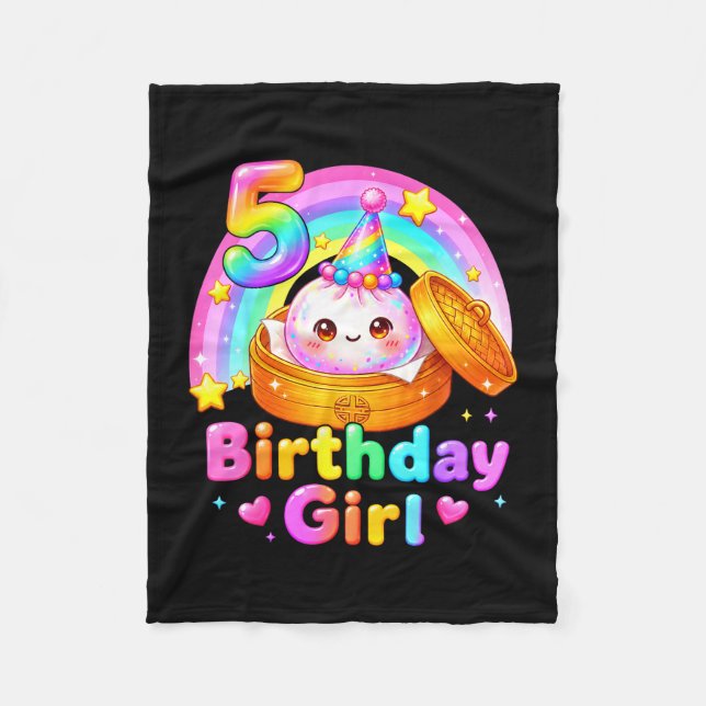 5-års födelsedagsflicka dumpling kawaii pastell an fleecefilt (Framsidan)