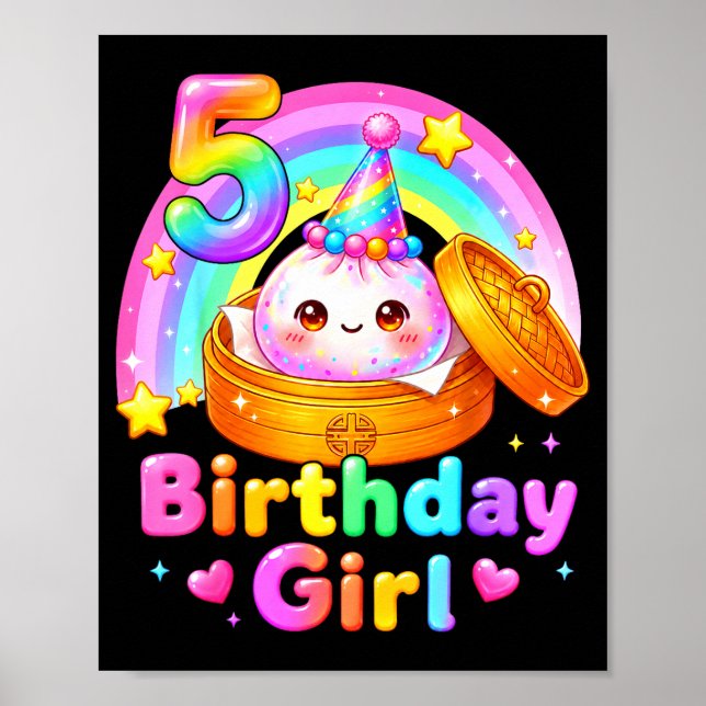 5-års födelsedagsflicka dumpling kawaii pastell an poster (Framsidan)