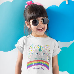 5-års födelsedagsflicka Regnbågskatt T Shirt
