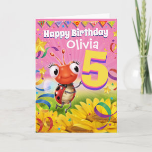 5 års födelsedagskort Little Ladybug range Anpassn Kort