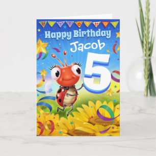 5 års födelsedagskort Little Ladybug range Anpassn Kort
