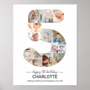 5-års födelsedagsnummer 5 fotokollage anpassad bil poster
