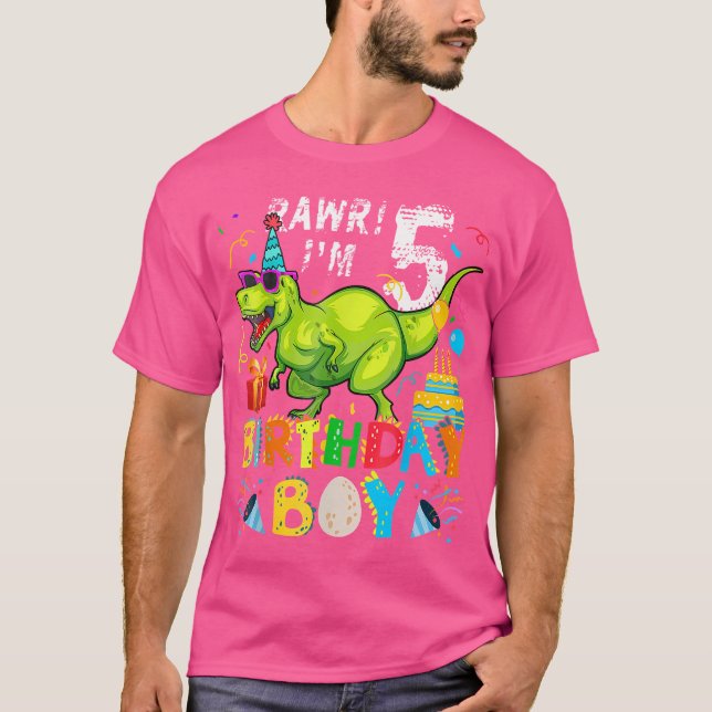 5 års födelsedagspresent - 5:e t Rex Dinosaur Birt Shirt (Framsida)
