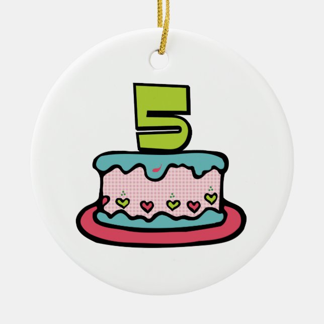 5-års födelsedagstårta julgransprydnad keramik (Framsidan)