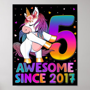 5 års Gamla Unicorn Flossing 5:e Birthday Girl Uni Poster