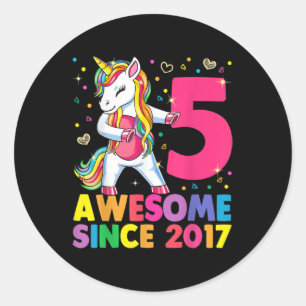 5 års Gamla Unicorn Flossing 5:e Birthday Girl Uni Runt Klistermärke