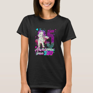 5 års Gamla Unicorn Flossing 5:e Birthday Girl Uni T Shirt