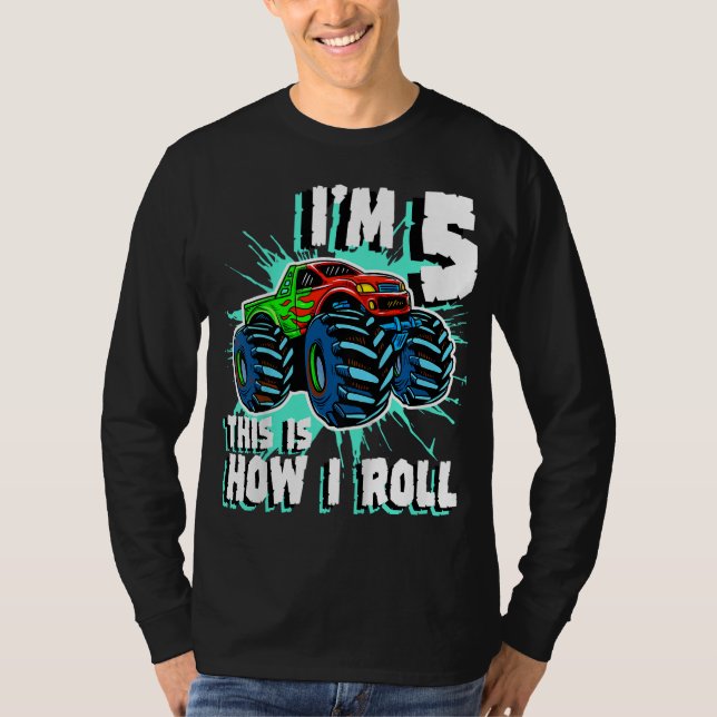 5 års gamling Monster Lastbil Födelsedagsfest 5:e  T Shirt (Framsida)