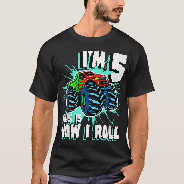 5 års gamling Monster Lastbil Födelsedagsfest 5:e  T Shirt (Framsida)