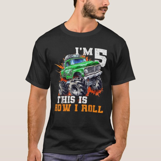 5 års gammal 5: e födelsedag Monster Lastbil Car T Shirt (Framsida)