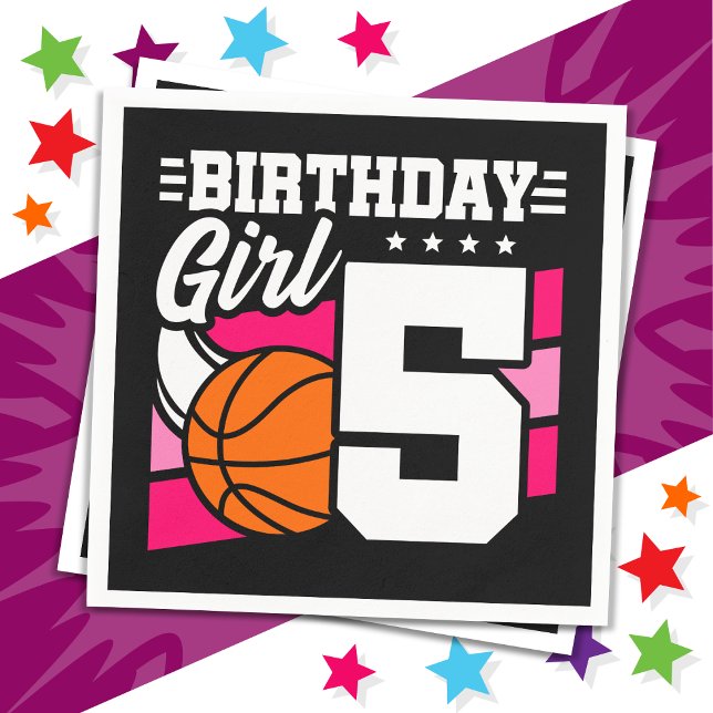 5 års gammal basketboll Party 5:e födelsedagsflick Pappersservett (Skapare uppladdad)