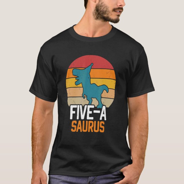5 års gammal dosinosaur-födelsedag 5:e rex doino 5 t shirt (Framsida)