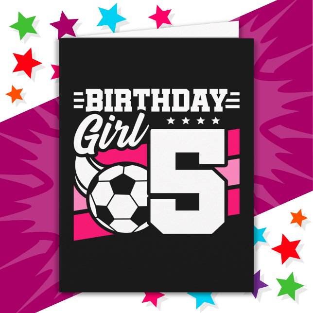 5 års gammal fotboll Party 5:e födelsedagsflickan Kort (Skapare uppladdad)