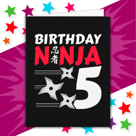 5 års gammal Ninja Party Stars Kids 5:e födelsedag Kort