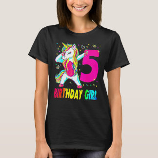 5 års gammal Unicorn Dabbing 5:e födelsedagsflicka T Shirt